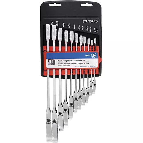 11 PC SAE Flex Head Ratchet Combination Wrench Set