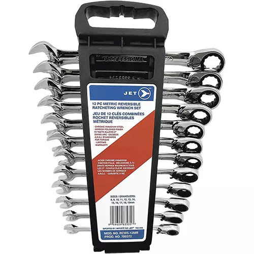 12 PC Long Metric Reversible Ratcheting Combination Wrench Set