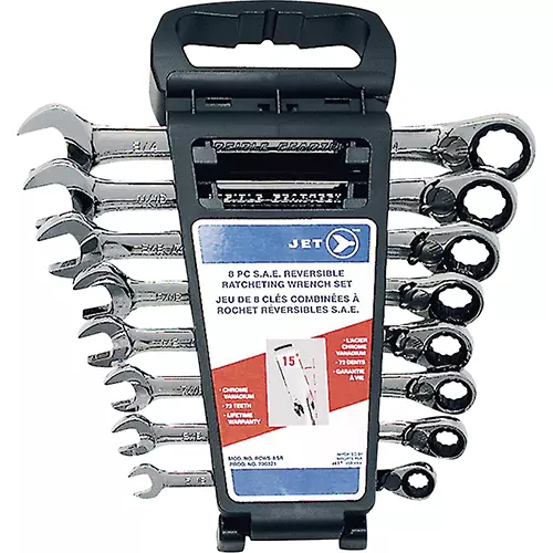 8 PC Long SAE Reversible Ratcheting Combination Wrench Set