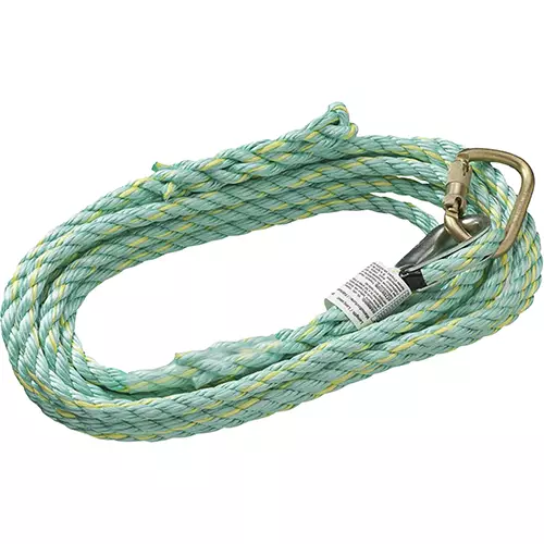 Vertical Lifeline – Premium Extruded Co- Polymer Fibre – Anchor End Carabiner/Trailing End Back Splice – 25 '