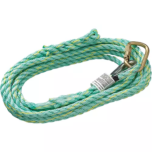 Vertical Lifeline – Premium Extruded Co- Polymer Fibre – Anchor End Carabiner/Trailing End Back Splice – 50 '