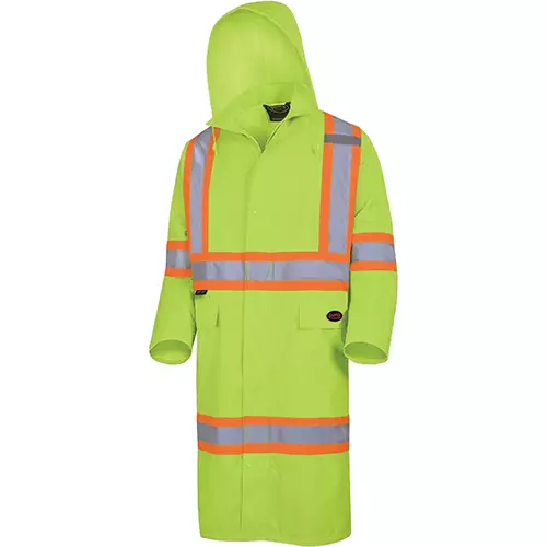 "The Rock" Hi-Vis 300D Oxford Poly Long Coat – PU Coated – Detachable Hood – Hi-Vis Yellow/Green – S
