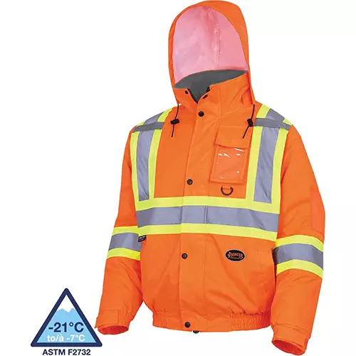Hi-Vis Winter Safety Bomber – 100% Waterproof – Detachable Hood – Hi-Vis Orange – S