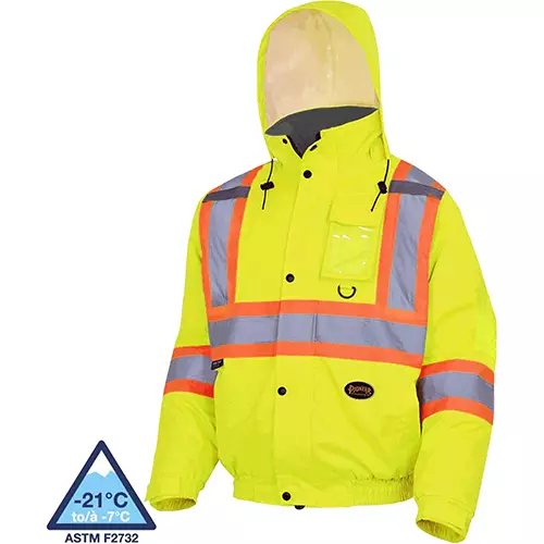 Hi-Vis Winter Safety Bomber – 100% Waterproof – Detachable Hood – Hi-Vis Yellow/Green – S