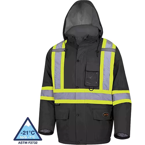 Hi-Vis Winter Quilted Safety Parka – 100% Waterproof – Black – S