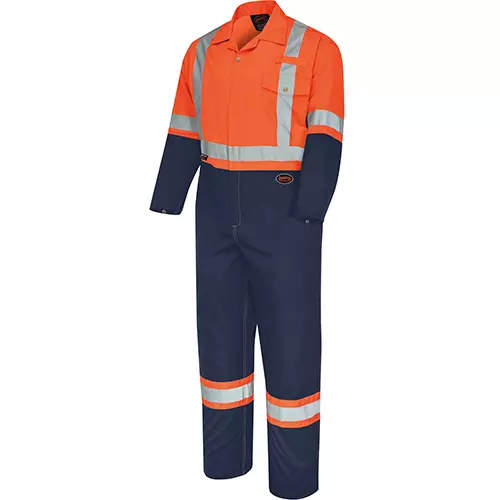 2-Tone Poly/Cotton Safety Coveralls – Zipper Closure – Orange/Navy – 36