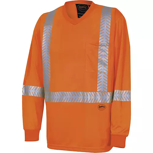 Hi-Vis CoolPass® Long-Sleeved Safety Shirt – Chest Pocket – Hi-Vis Orange – XS