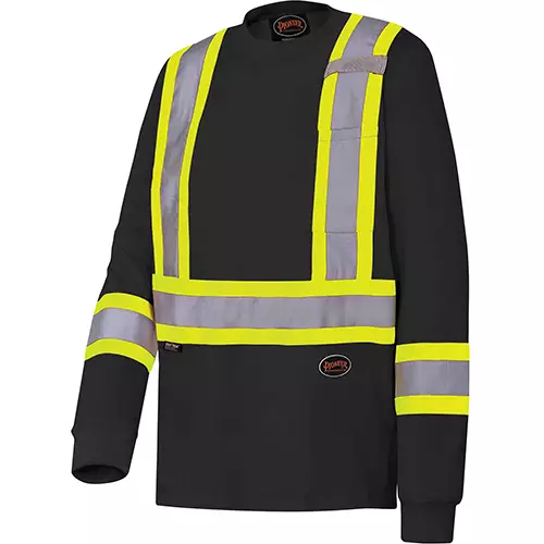 Hi-Vis 100% Cotton Long-Sleeved Safety Shirt- Black – XS