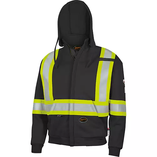 Hi-Vis FR Heavyweight Cotton Safety Hoodie – Zipper Closure – Black – S