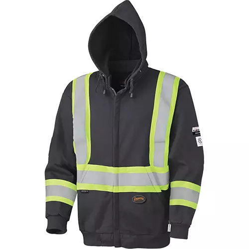 Hi-Vis FR Heavyweight Cotton Safety Hoodie – Zipper Closure – Black – XS