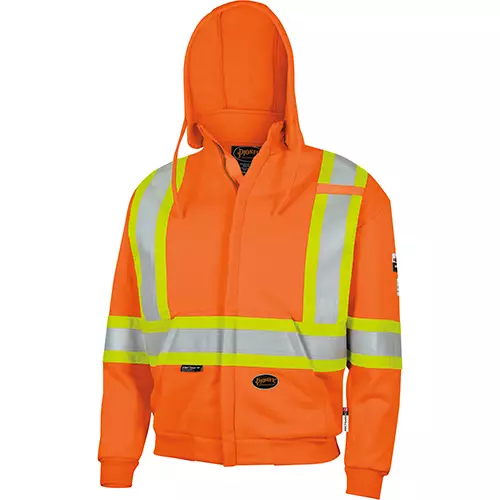 Hi-Vis FR Heavyweight Cotton Safety Hoodie – Zipper Closure – Bright Orange – XL
