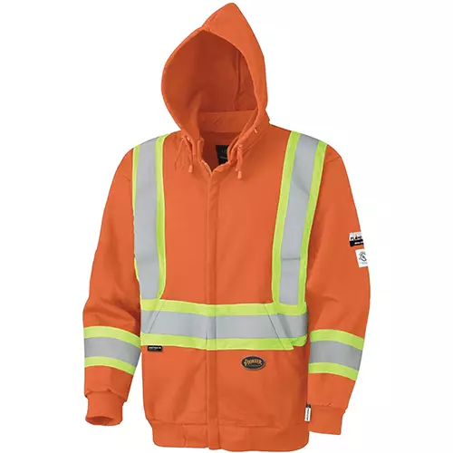 Hi-Vis FR Heavyweight Cotton Safety Hoodie – Zipper Closure – Bright Orange – XS
