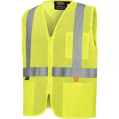 FR Hi-Vis Poly Mesh Safety Vest – 2" Tape – Zipper Closure – Hi-Vis Yellow – S