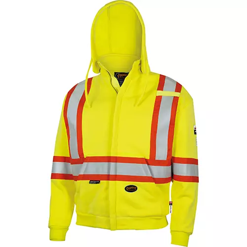 Hi-Vis FR Heavyweight Cotton Safety Hoodie – Zipper Closure – Hi-Vis Yellow – S