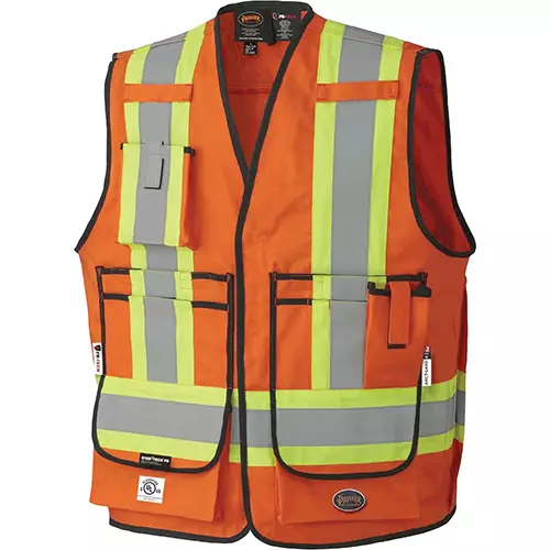 FR-Tech® Hi-Vis 88/12 7 oz FR/ARC-Rated Surveyor's Safety Vest – Snap Closure – Hi-Vis Orange – S
