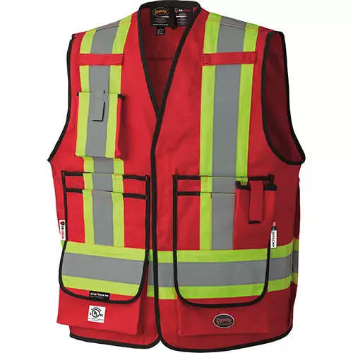 FR-Tech® Hi-Vis 88/12 7 oz FR/ARC-Rated Surveyor's Safety Vest – Snap Closure – Red – S