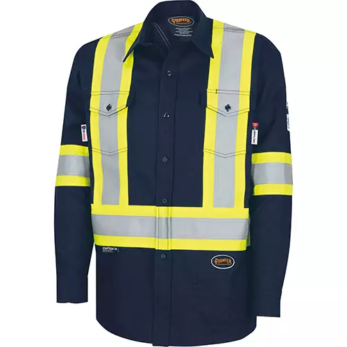FR-Tech® Hi-Vis 88/12 7-oz FR/Arc-Rated Safety Shirt – Navy – S