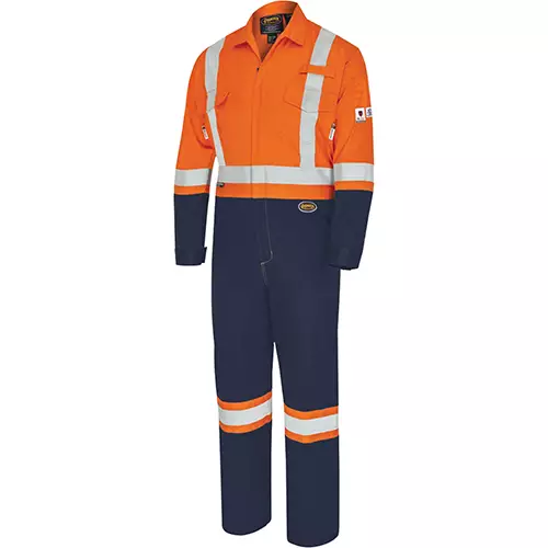FR-Tech® Hi-Vis 88/12 7oz. FR/Arc-Rated 2-Tone Coveralls – Industrial Wash – Hi-Vis Orange/Navy – 36