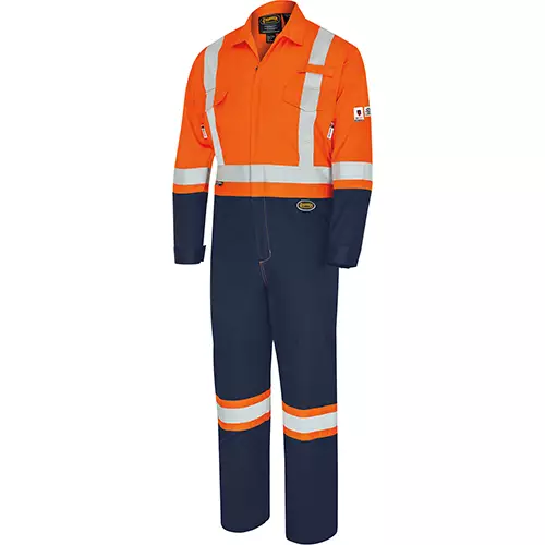 FR-Tech® Hi-Vis 88/12 7oz. FR/Arc-Rated 2-Tone Coveralls – Industrial Wash – Hi-Vis Orange/Navy – Tall – 40