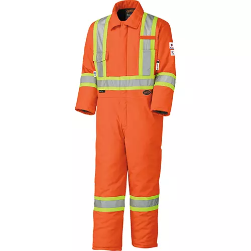 FR-Tech® Hi-Vis FR/Arc-Rated Quilted Safety Coveralls – Zipper Closure – Hi-Vis Orange – XS