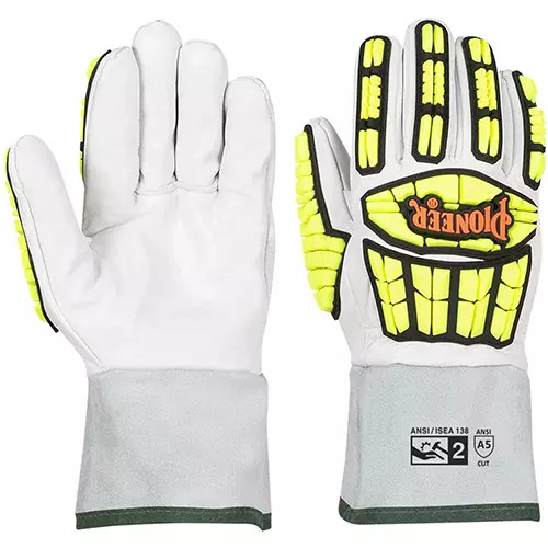 Cut and Impact-Resistant Goatskin Gauntlet Cuff Gloves (Pair) with TPR – Level A5 – S