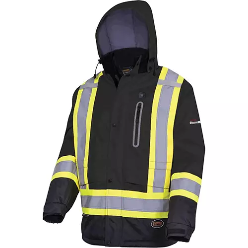 Hi-Vis Heated Insulated Safety Jacket – Waterproof – Black – S