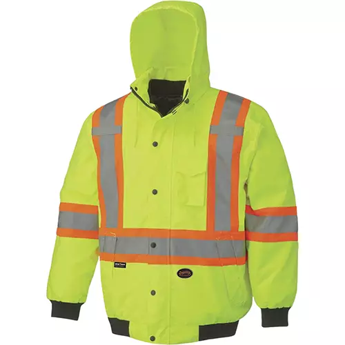 Hi-Vis 7-in-1 Bomber – 100% Waterproof – Detachable Hood – Hi-Vis Yellow/Green – XS