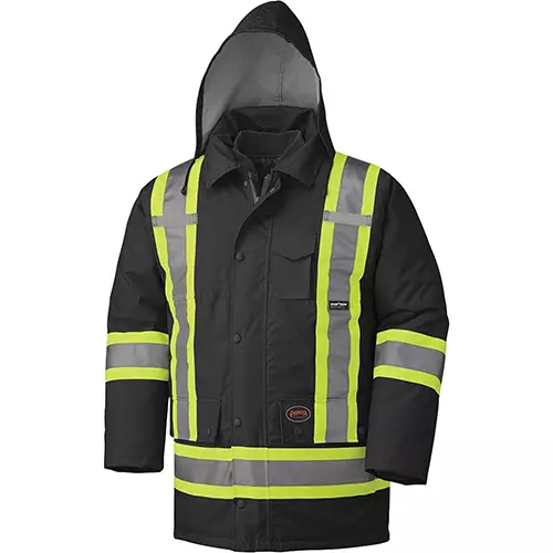 Hi-Vis 7-in-1 Parka – 100% Waterproof – Detachable Hood – Black – XS