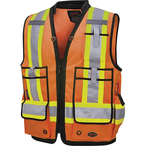 Hi-Vis 1200D Oxford Poly Surveyor's Safety Vest – Zipper Closure – Hi-Vis Orange – 3XL