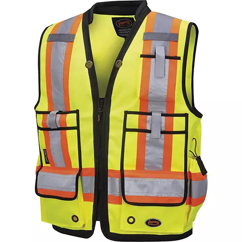 Hi-Vis 1200D Oxford Poly Surveyor's Safety Vest – Zipper Closure – Hi-Vis Yellow/Green – S