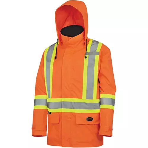 Hi-Vis 150D Lightweight Waterproof Safety Jacket – Detachable Hood – Hi-Vis Orange – XS
