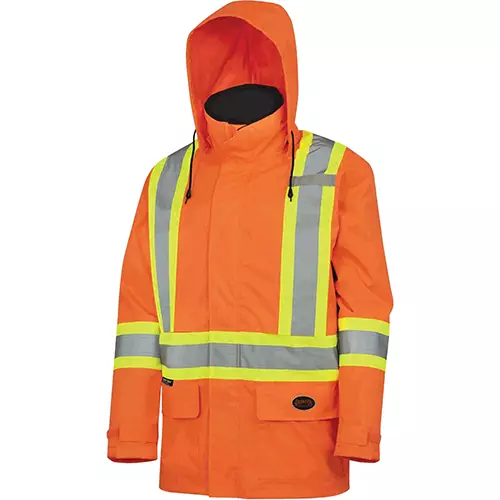 Hi-Vis 150D Lightweight Waterproof Safety Jacket – Detachable Hood – Hi-Vis Orange – 2XL
