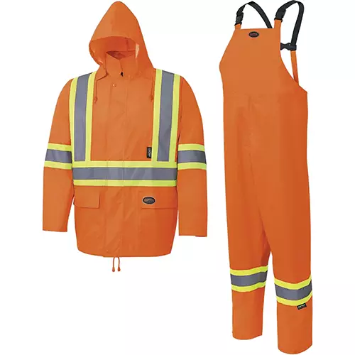 Hi-Vis 150D Oxford Poly/PU Waterproof Suit – Hi-Vis Orange – S