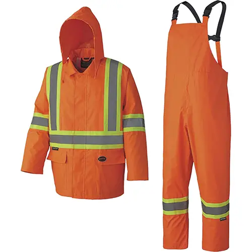 Hi-Vis 210D Oxford Poly/PVC Waterproof Suit – Hi-Vis Orange – S