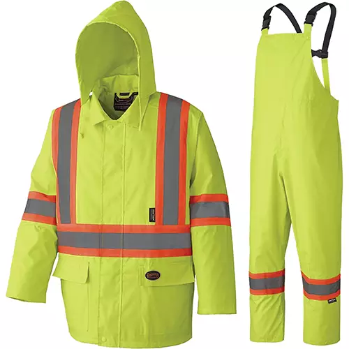 Hi-Vis 210D Oxford Poly/PVC Waterproof Suit – Hi-Vis Yellow/Green – XS