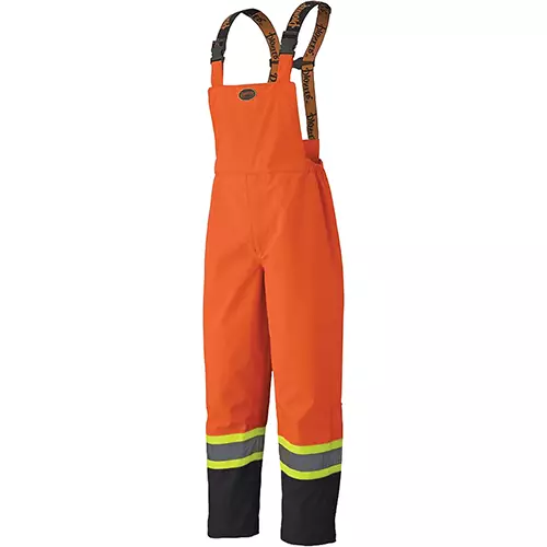 Hi-Vis 300D Trilobal Ripstop Safety Bib Pants – PU Coated – 100% Waterproof- Hi-Vis Orange – S