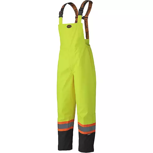 Hi-Vis 300D PU-Coated 300D Trilobal Ripstop Safety Bib Pants –Waterproof – Hi-Vis Yellow/Green – XS
