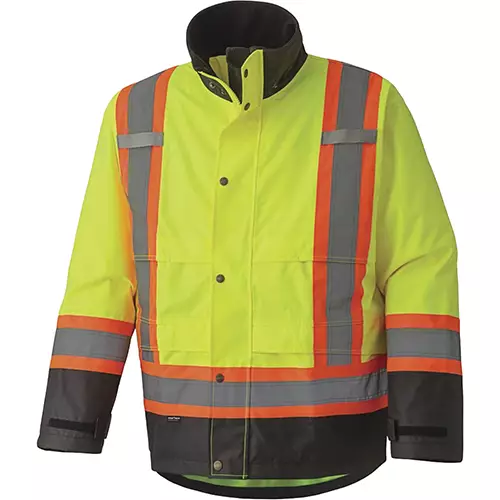 Hi-Vis 300D Trilobal Ripstop Safety Jacket – PU-Coated – 100% Waterproof – Hi-Vis Yellow/Green – XS
