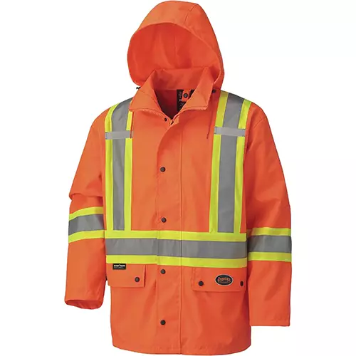 Hi-Vis 450D Safety Jacket – 100% Waterproof – Detachable Hood – Hi-Vis Orange – S