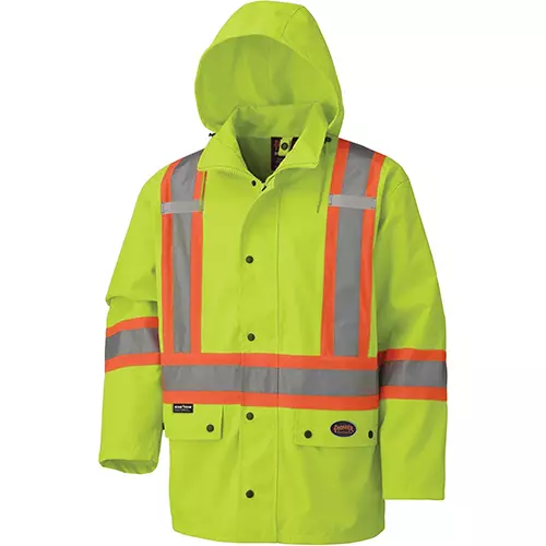 Hi-Vis 450D Safety Jacket – 100% Waterproof – Detachable Hood – Hi-Vis Yellow/Green – XS