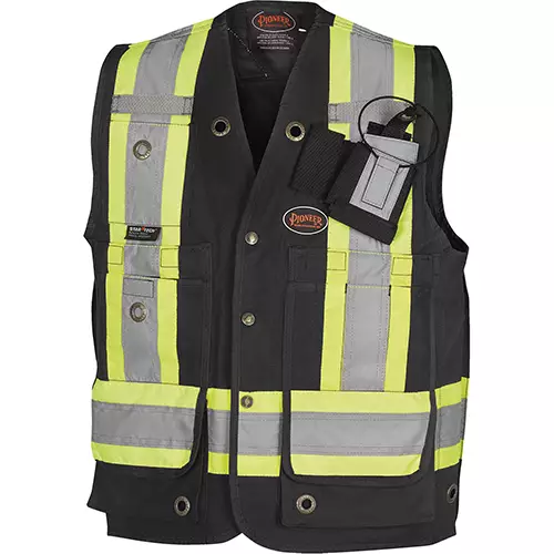 CSA 100% Cotton Duck Surveyor's Safety Vest – Snap Closure – Black – S