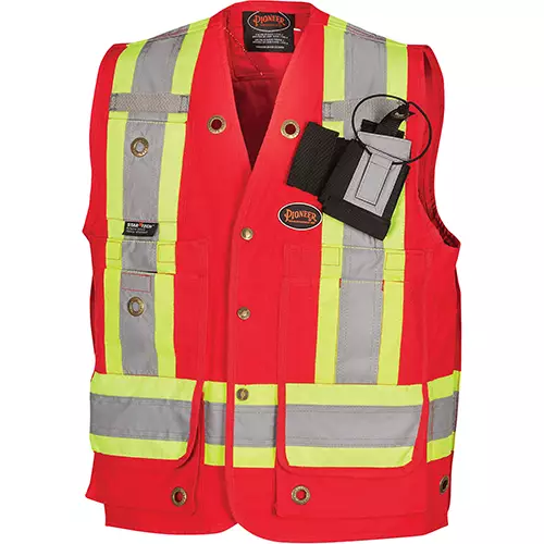 CSA 100% Cotton Duck Surveyor's Safety Vest – Snap Closure – Red – S