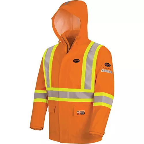 Hi-Vis FR/ARC-Rated Poly/Cotton Rain Jacket – Waterproof – Hi-Vis Orange – XS