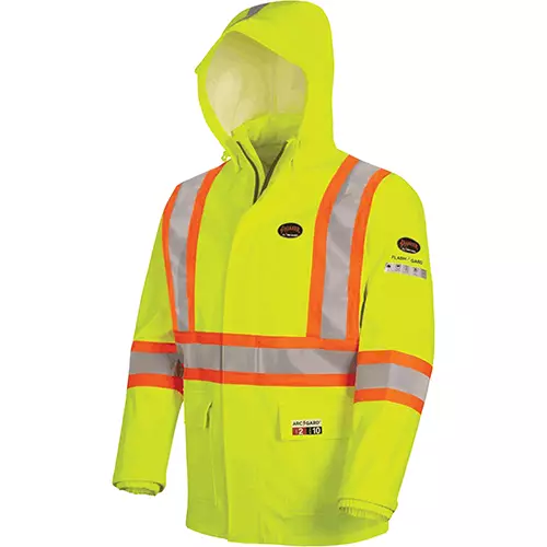 Hi-Vis FR/ARC-Rated Poly/Cotton Rain Jacket – Waterproof – Hi-Vis Yellow – XS