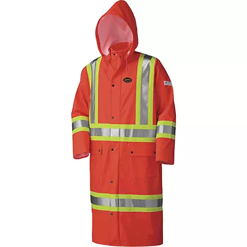 Hi-Vis FR Long Coat – PU Stretch – Waterproof – Detachable Hood – Hi-Vis Orange – S