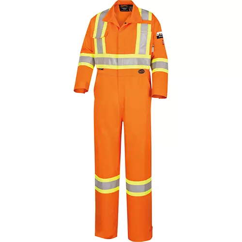Hi-Vis FR/ARC-Rated 100% Cotton Safety Coveralls – Zipper Closure – Bright Orange – 36
