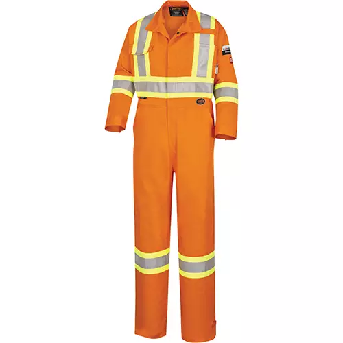 Hi-Vis FR/ARC-Rated 100% Cotton Safety Coveralls – Zipper Closure – Bright Orange – 60 – Tall