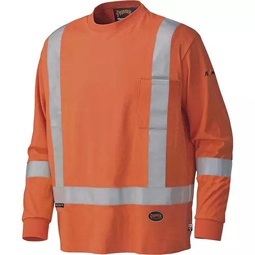 Hi-Vis FR/Arc-Rated Long-Sleeved Safety Shirt – 100% Cotton – Bright Orange – S