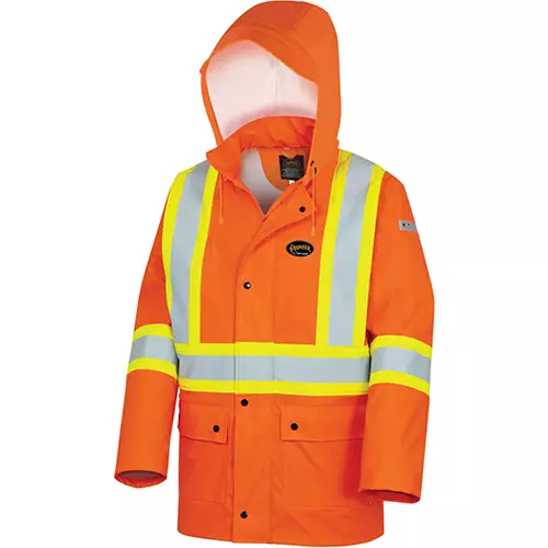 Hi-Vis FR Jacket – PU Stretch – Waterproof – Detachable Hood – Pockets – Hi-Vis Orange – XS
