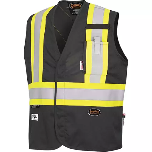 FR-Tech® Hi-Vis 88/12 7 oz FR/ARC-Rated Safety Vest – Snap Closure – Black – S